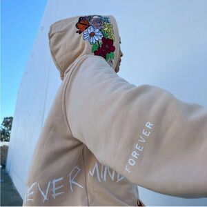 Beige Hoodie with Floral Embroidery